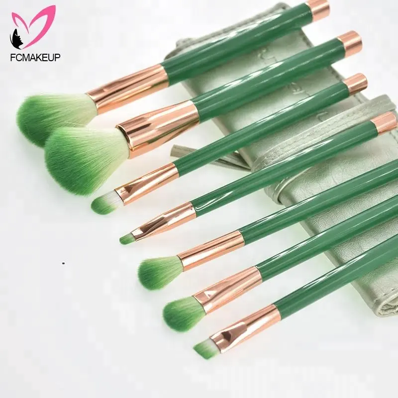 New Fresh Green Blush 7pcs Make up Brush Plastic Contour Blending Kit for girls Party
