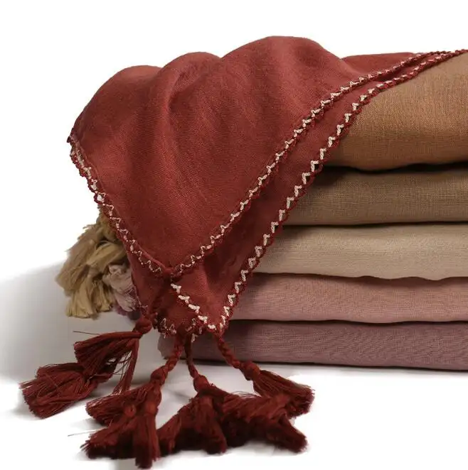 Jstar ผ้าพันคอชนเผ่าสำหรับผู้หญิง,ฮิญาบมุสลิมมีพู่ประดับขอบผ้าลูกไม้
