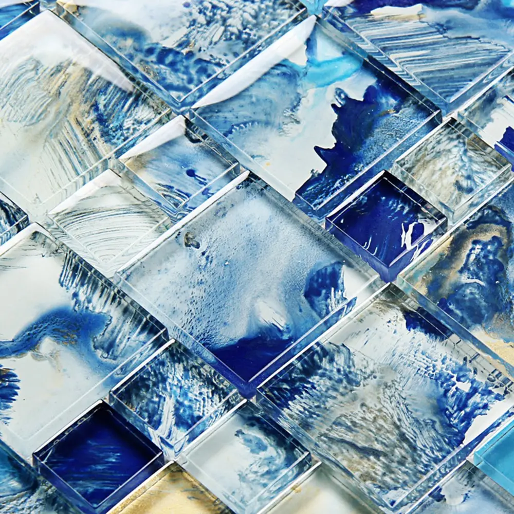 Alibabaa Hot Sale Foshan Square Look Like Nature Blue Sky Pattern Mosaic Tile For Swimming Pool Tlies