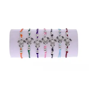 Nieuwe ontwerp kleurrijke string geweven armband zilveren bal/sea turtle wrap armband