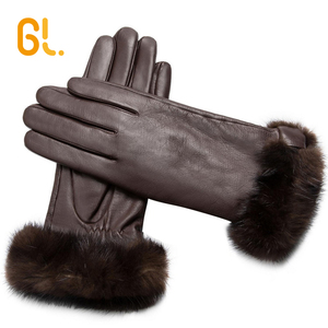 GL — gants en cuir et fourrure de vison pour <span class=keywords><strong>femme</strong></span>, gantelets de <span class=keywords><strong>luxe</strong></span>, de qualité supérieure, pour l'<span class=keywords><strong>hiver</strong></span> - Product Image 2