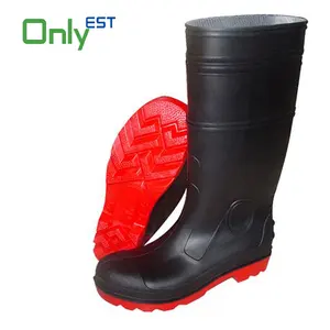 Hitam pvc gumboots sepatu keselamatan dengan kaki baja untuk industri dan pertanian