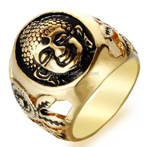 Inspire gioielli in oro dubai anelli in acciaio inox mens dei monili 18 k placcato oro Buddha anello per gli uomini pregano anello