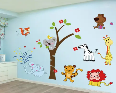 Good quality 3D removable kids room animals wall sticker