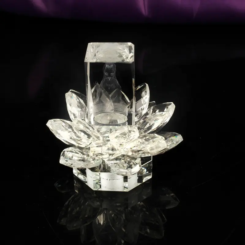 גביש לוטוס פרח פמוט חתונה טובה קישוט קישוט מתנות/לוטוס פרח עם 3D לייזר בודהה