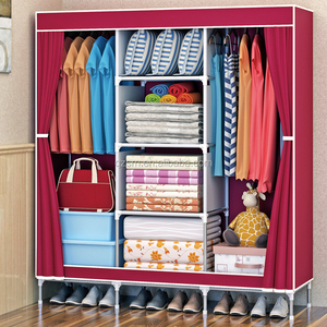 Armoire ตู้เก็บของ,ตู้เก็บของพร้อมประตูผ้าม่าน4ก้อน + 2ส่วนแขวนพื้นที่ขนาดใหญ่รวมกันตู้เสื้อผ้ายืน - Product Image 2