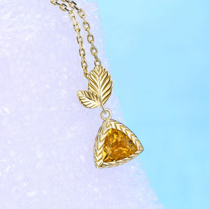 Desain mewah Beruntung Daun 14K emas Plating berlian kuning 925 perak kuning permata alami <span class=keywords><strong>Citrine</strong></span> liontin untuk anak perempuan - Product Image 4