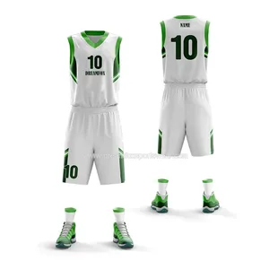 Jersey Basket Desain Kustom Terbaru Putih dan Biru Tim Grosir Pakaian Seragam Basket Pria Desain Guangzhou
