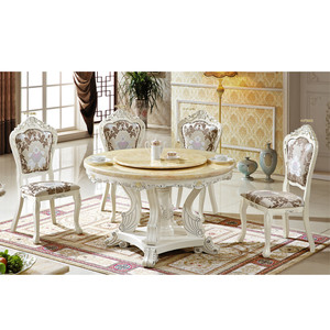 Luxe classique style marbre comptoir table à manger ensemble pour villa - Product Image 1
