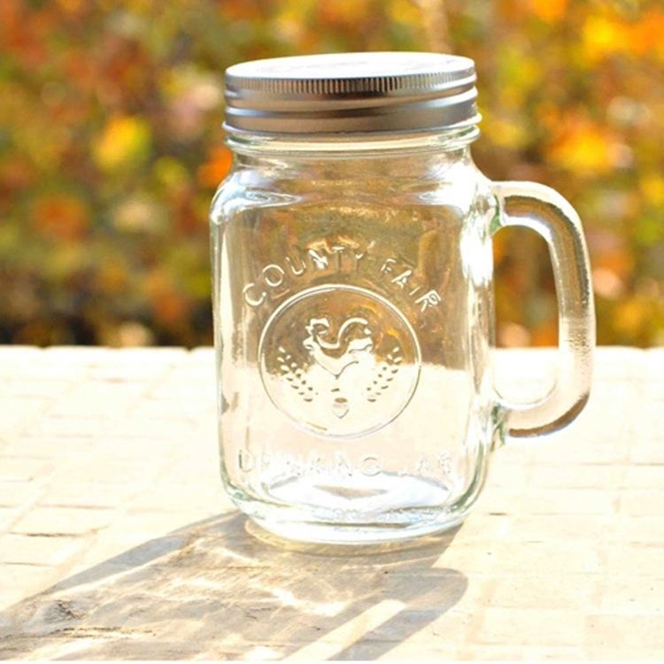 16oz glass mason jar with embossed design