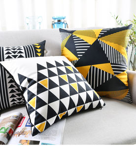 Fodera per cuscino in morbido velluto, giallo e nero, con motivo geometrico a frecce, quadrata, decorativa per la casa, 45x45 cm - Product Image 3