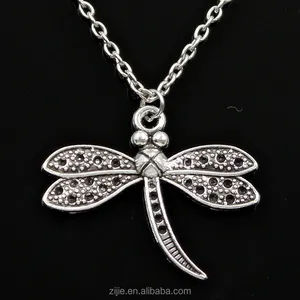 2017 New style dragonfly necklace antique silver metal dragonfly pendant charms necklace