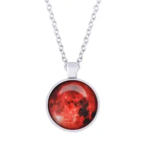 Volle Maan Licht Ronde Glazen Universe Vrouwen Ketting Sieraden Lange Ketting Fairy Moon Glow In The Dark Lichtgevende Hanger Ketting