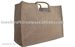 <b>Medium</b> Cane Handle Jute Large Capacity Shopping <b>Tote</b> <b>Bag</b> Custom Logo Canvas Leather PC Supermarket Gift Storage Packaging Plain - Product Image 2