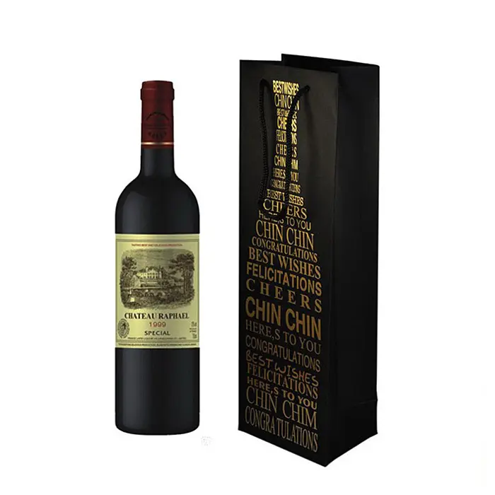 Bolsa de papel de vino de cartón negro con impresión de marca personalizada al mejor precio