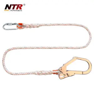 1.5m climbing safety harness lanyard with big hook and carabiner