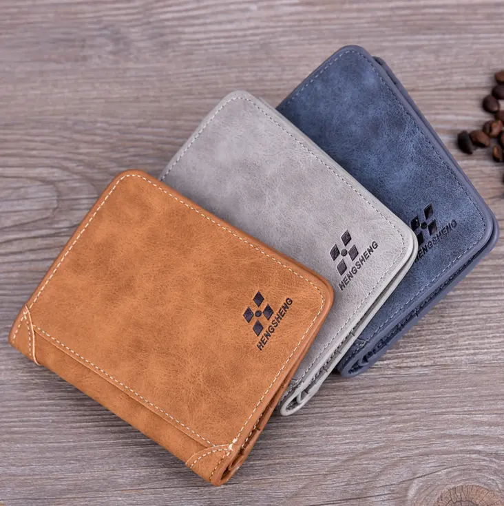 New men's wallet men's short matte leather wallet retro tri-fold vertical wallet