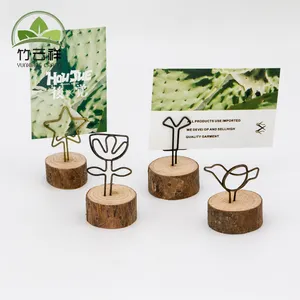 Card Holders, Wooden Photo Holder Stand Memo Holder with Metal Clips