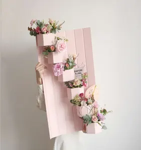 Caja Hexagonal de 6 capas para regalo de flores, soporte de flores ecológico, con diseño creativo, de Chocolate rosa, para boda, nuevo diseño