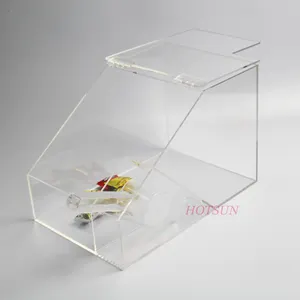 Bulk acrylic dispenser scoop holder, plexiglass candy box, retail store supermarket acrylic candy bin and dry food container