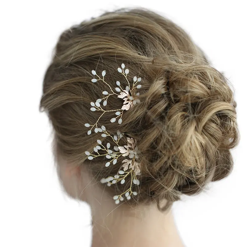 Schöner Hochzeits schmuck White Jade Crystal Clip Bobby Pins Braut haar zubehör Kopf bedeckung Haarnadel