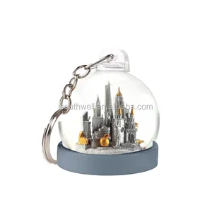 Custom plastic Mini cute Christmas ornaments snow globe key chain key ring promotional gift