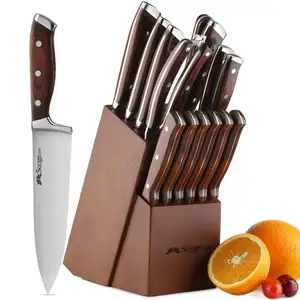 QANA Factory Wholesale OEM Household supplies japan kitchen knife tool fittings damascus steel chef knife set with block