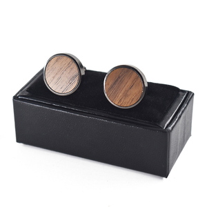 <span class=keywords><strong>Gemelli</strong></span> rotondi alla <span class=keywords><strong>moda</strong></span> in legno di noce nera con confezione regalo - Product Image 1