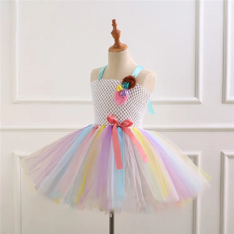 Mode handgemaakte haak rainbow tutu top meisjes handgemaakte regenboog jurk