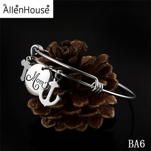 Accessoires bon marché <span class=keywords><strong>bracelet</strong></span> couleur argent <span class=keywords><strong>bracelet</strong></span> en fil extensible avec breloques d'ancrage et étiquette logo ronde - Product Image 3