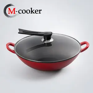 M-cooker传统彩色搪瓷炒锅套装大锅搪瓷铸铁炒锅