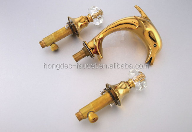 Dolphin Faucet Faucet Price Hot Selling Brass 3 Hole Dual Handles Wash Basin Gold Dolphin Faucet