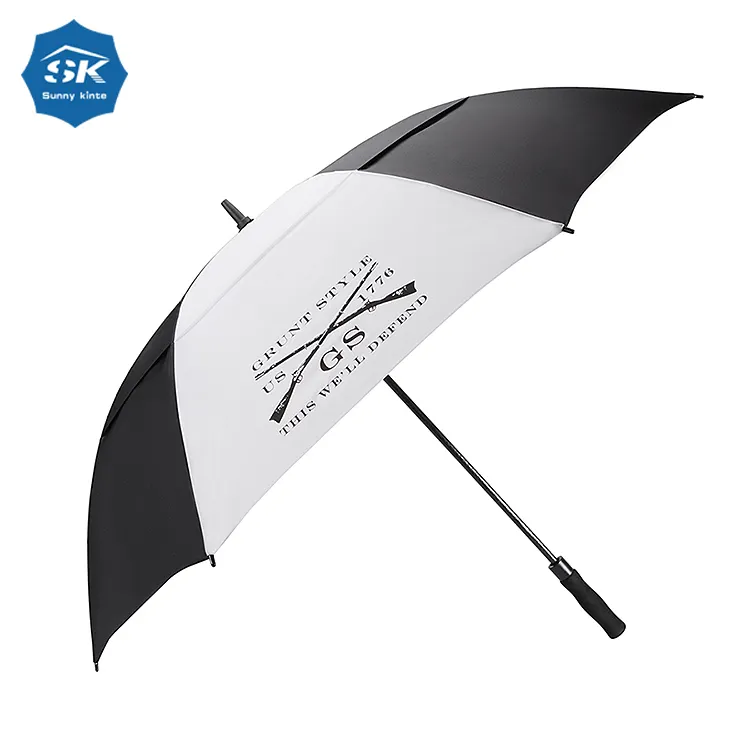 Rüzgar geçirmez çift katmanlı golf şemsiyesi ipek baskı şirketi logo şemsiye