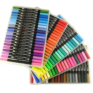 100 renk çift İpucu resim fırçası kalem fineliner ile İpucu çizim için hediye seti