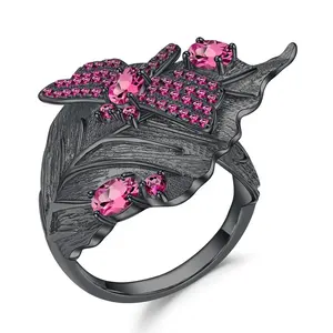 Abiding Fashion Rhodolite Garnet Finger Rings Elegant Dragonfly Fine Jewelry Open Rings for Women