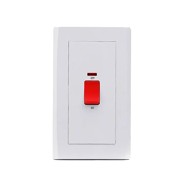 Home Office Hotel Use BS White AC 45A 1 Gang China Electrical Wall Water Heater Switch With Neon