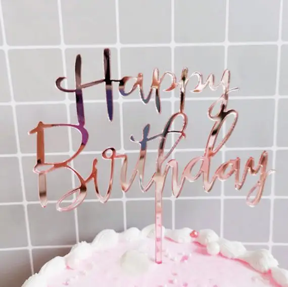 Rose Gold Specchio Acrilico Happy Birthday Cake Topper Acrilico Cake Topper Compleanno Topper