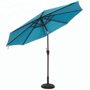 Marco de acero de 9 pies, parasol solar en polvo para exteriores, 32 luces LED, sombrilla para <span class=keywords><strong>patio</strong></span>, mesa, mercado, paraguas de 270cm con inclinación y manivela - Product Image 2