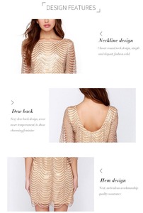 Abito in pizzo con paillettes onda dorata abiti da donna trasparenti senza schienale Bla abiti dritti in maglia con paillettes tagliati - Product Image 3