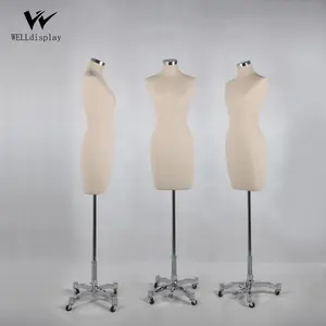 时尚女性婚纱礼服形式镜子铬裁缝基地亚麻覆盖女裁缝胸围躯干人体模特出售