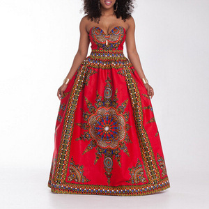 knee length dresses for ladies African Print /Ankara/Kitenge Maxi Dress - Red /Orange/Black Tribal Print Short Sleeved Button Down Long Shirt Dress