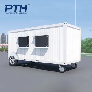 PTH high quality prefabricated movable container shop and mobile snack bar with trailer container house for sale