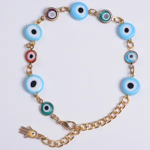 Fabrik preis Hot Selling Mode Roségold Legierung Lucky Evil Eye Perlen Armband ketten mit Hamsa Anhänger