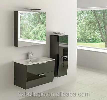 Sıcak satış yeni tasarım MDF salıncak hattı ile Vanity Combo su geçirmez tıraş dolabı Hogh parlak boyama kavisli banyo Vanity