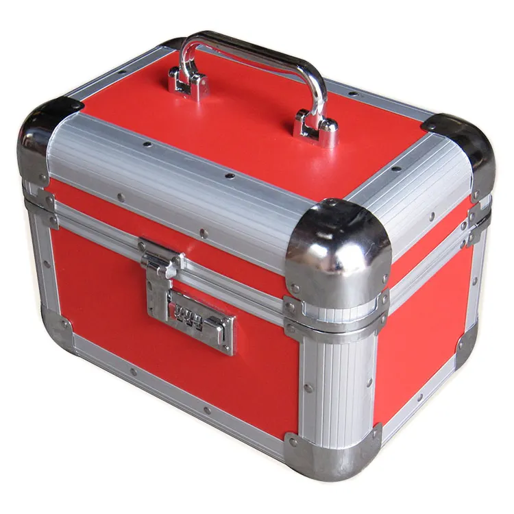 Red safety lightweight aluminum beauty hard cosmetic case