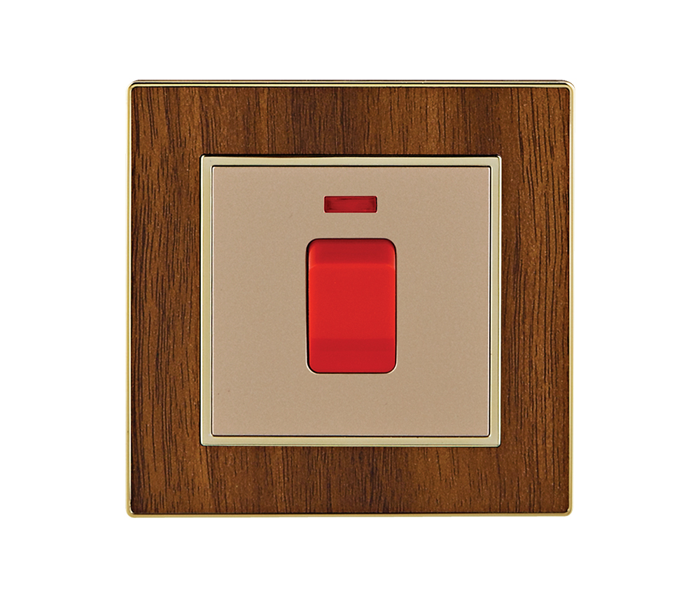 UK Standard 45A High Power Switch Wood Grain PC Panel Electrical Wall Switch for AC