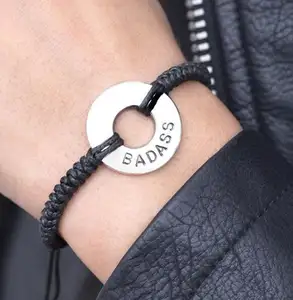 Pulsera de moda con arandela personalizada, brazalete de círculo de arandela redonda con inscripción de amor