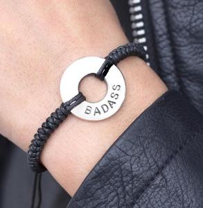 Braccialetto con rondella personalizzata per tessitura alla moda Love Intention <span class=keywords><strong>Motto</strong></span> Your Word bracciale personalizzato con rondella rotonda - Product Image 1