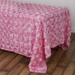 Wedding Decoration 3D Rosette Satin <strong>Table</strong> Cloth <strong>Dining</strong> Rectangle <strong>Table</strong> <strong>Cover</strong> - Product Image 3