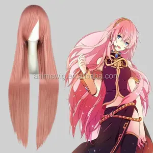 Grosir 100cm panjang merah muda lurus Vocaloid Luka Cosplay sintetis Anime pesta Halloween Wig Cosplay